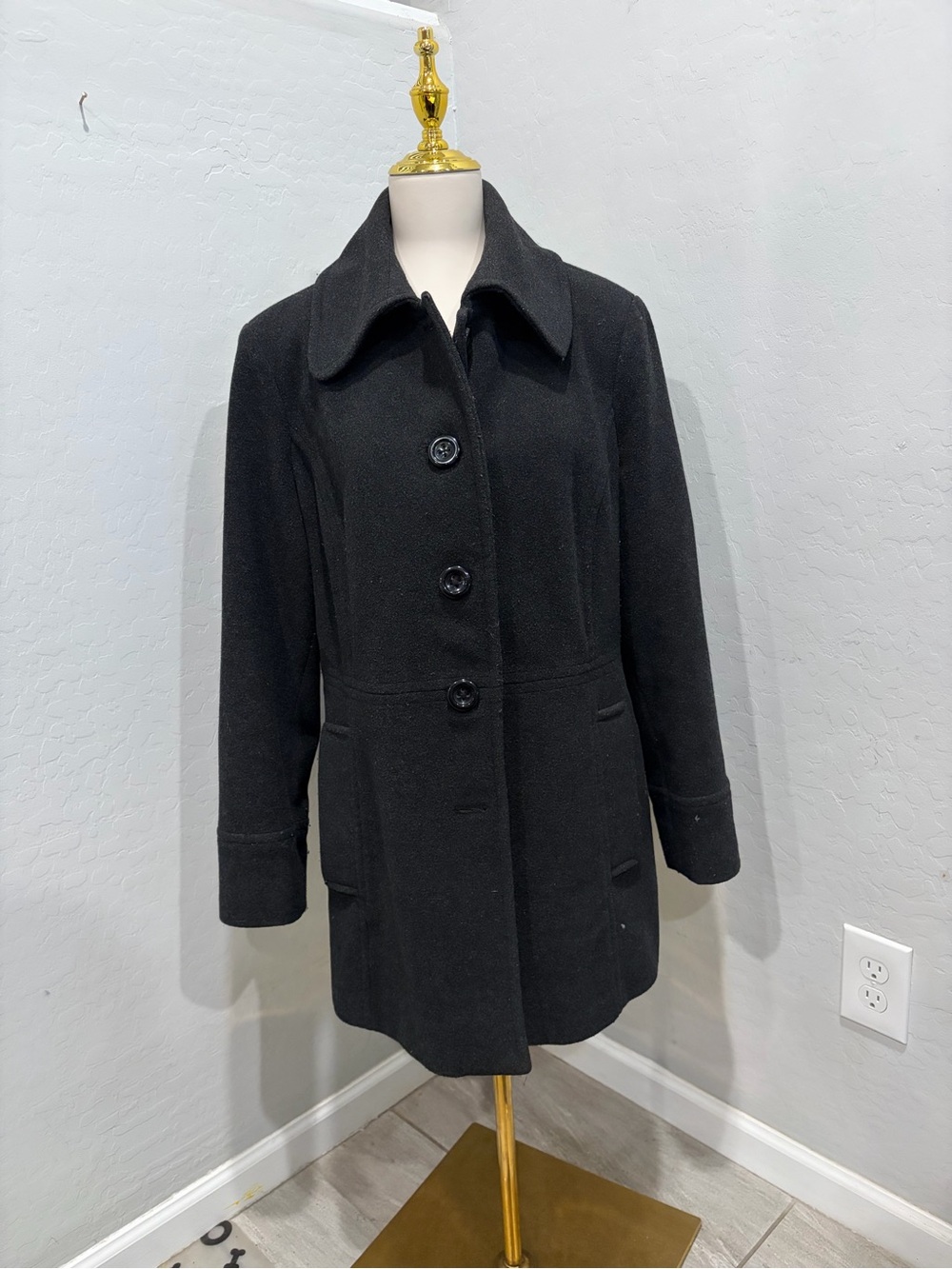 London Fog Women's Black Wool Pea Coat